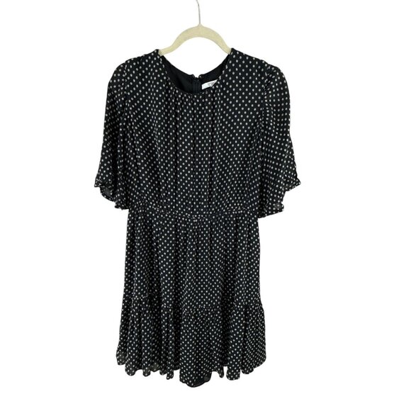 Derek Lam 10 Crosby Polka Dot Tiered Mini Dress Size 10 Black White Retro Flowy - Picture 1 of 9